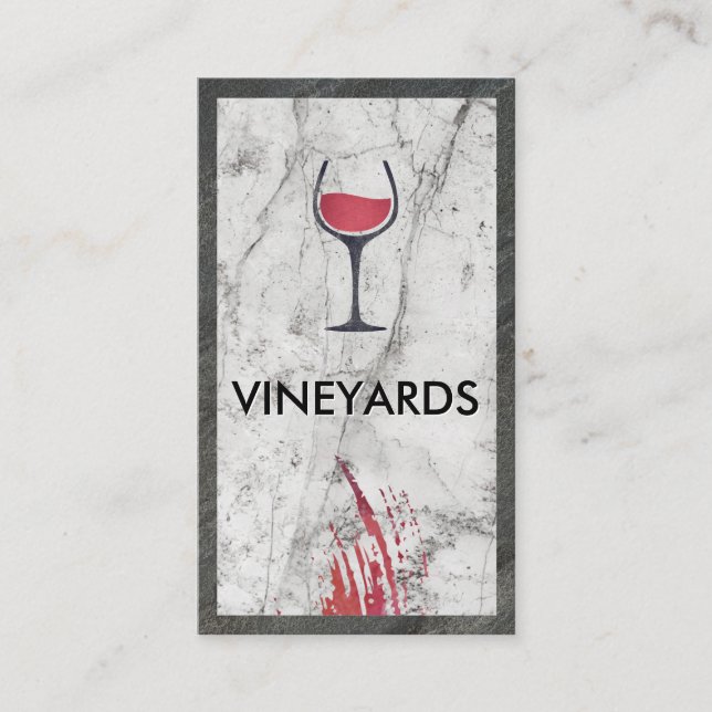 Wine Glass Logo | White Marble | Slate Trim Business Card (Front)