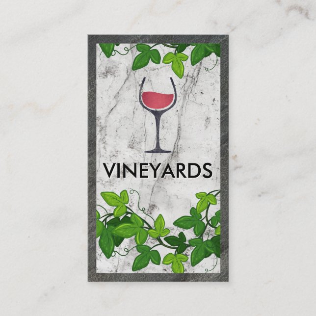 Wine Glass Logo | White Marble | Vines Business Card (Front)