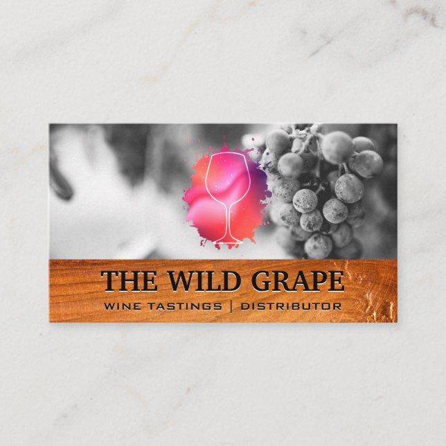 Wine Glass Logo | Wine Grapes | Wood Business Card (Front)