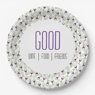 Wine Glass Merlot Bubbles Illustration Pattern Paper Plate