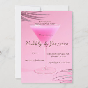 Wine Glass Palm Leaves Bubbly Bridal Shower Invitation