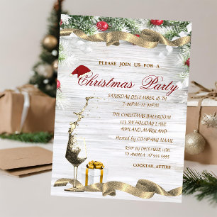 Wine Glass,Present Pine Tree  Corporate Christmas  Invitation