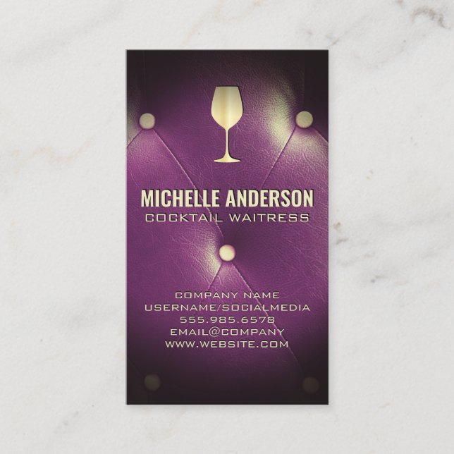 Wine Glass | Purple Button Upholstered Padding Business Card (Front)
