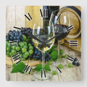 Wine Glass 🍷 Roman Numerals Design Square Wall Clock