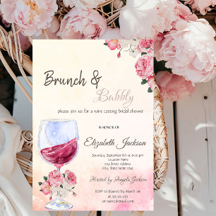 Wine Glass Roses Watercolor Bridal Shower Invitation