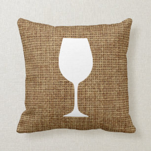 Wine glass silhouette and faux burlap cushion
