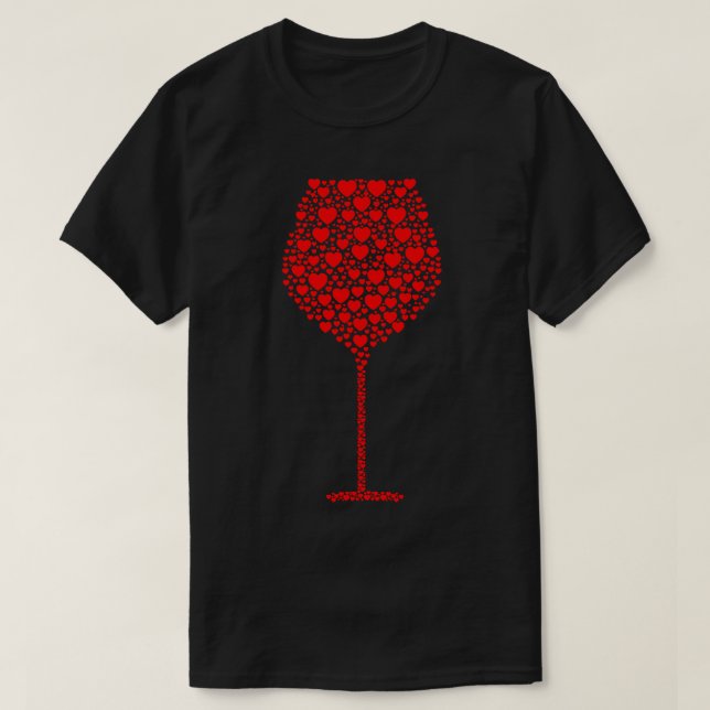 Wine Glass Silhouette made from Hearts T-Shirt (Design Front)