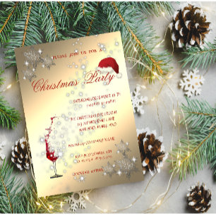 Wine Glass, Snowflakes,Corporate Christmas Party Invitation