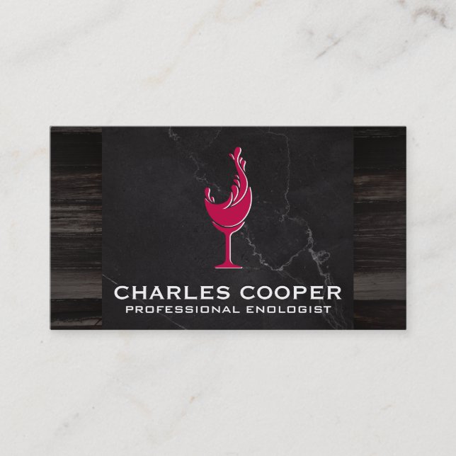 Wine Glass Splash Logo | Marble and Wood Business Card (Front)