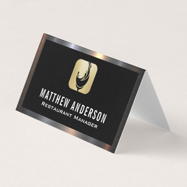 Wine Glass Splash Logo | Metal Border Business Card (Front)