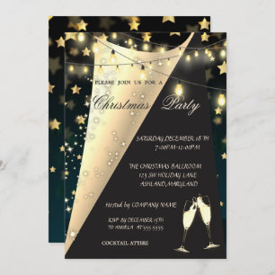 Wine Glass, Stars,Lights Company Christmas Party Invitation