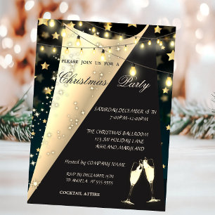 Wine Glass, Stars,Lights Company Christmas Party Invitation