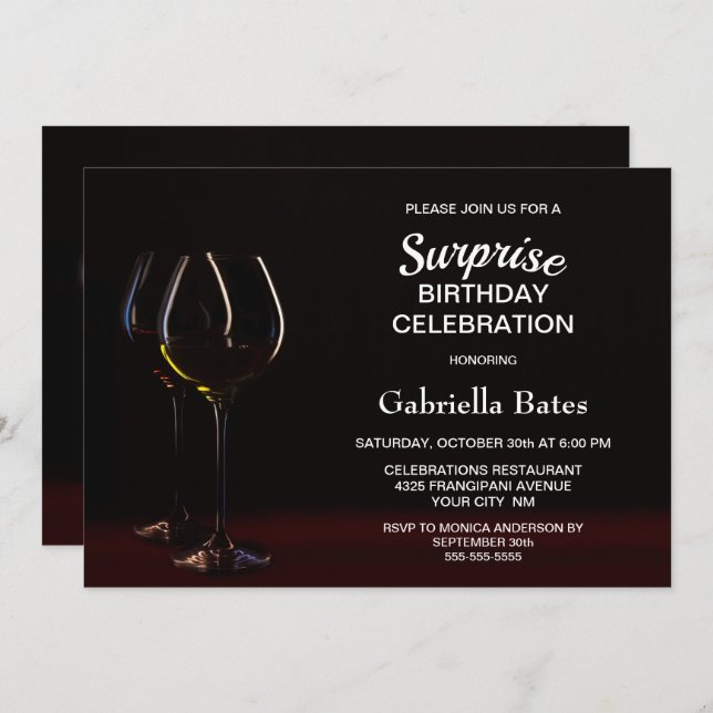 Wine Glass Surprise Birthday Party Invitation (Front/Back)