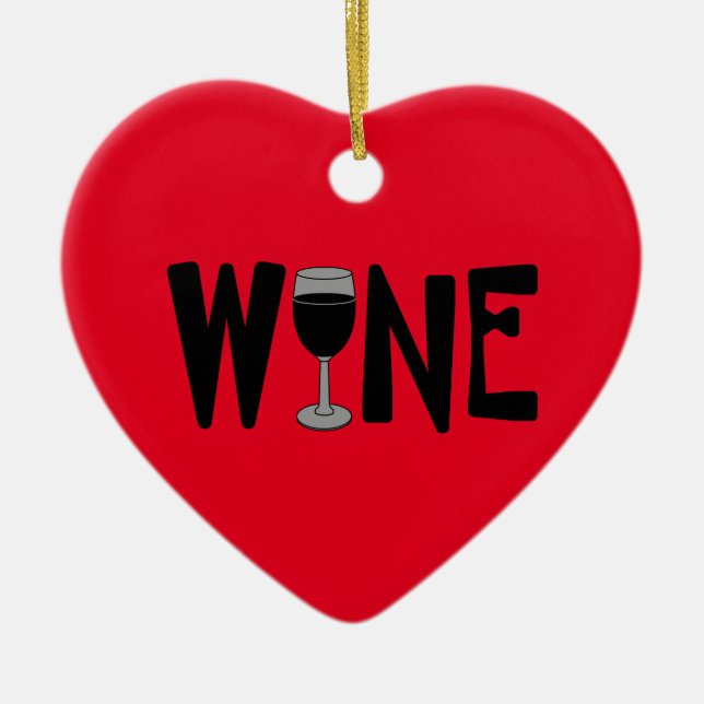 Wine Glass Text Ceramic Ornament (Front)