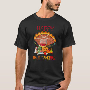 Wine Glass Thankgiving Wine  Happy Hallothanksmas T-Shirt