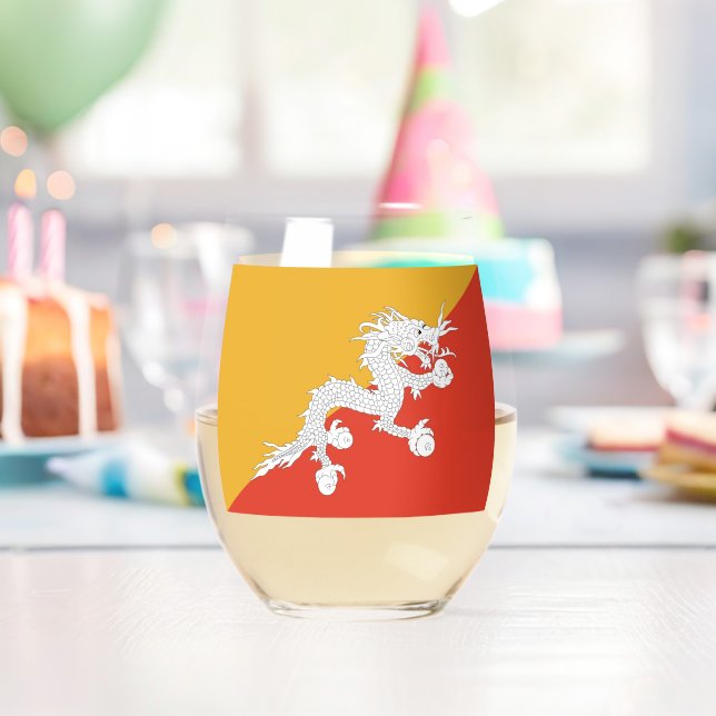 Wine Glass with flag of Bhutan (Insitu (Birthday))