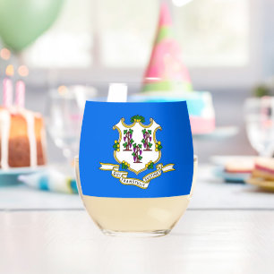 Wine Glass with flag of Connecticut, USA