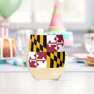 Wine Glass with flag of Maryland, USA