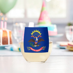 Wine Glass with flag of North Dakota, USA