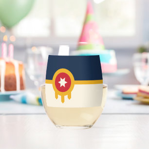Wine Glass with flag of Tulsa City, USA