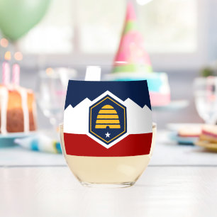 Wine Glass with flag of Utah, USA