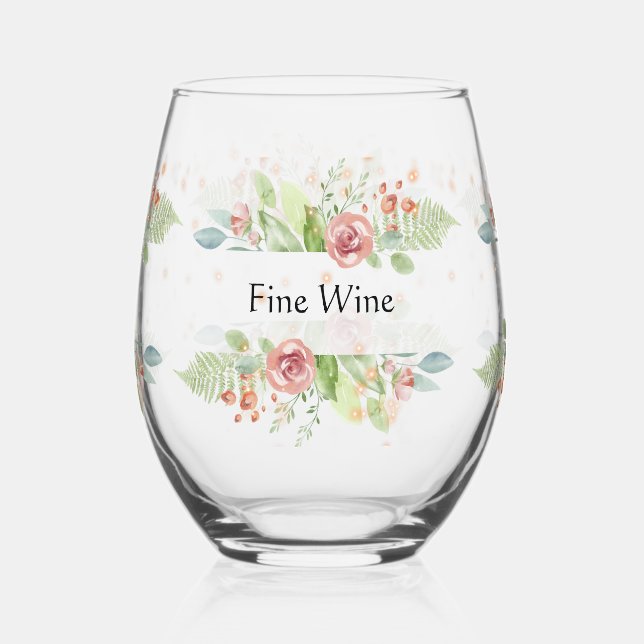 Wine Glass with Pastel Flowers (Front)