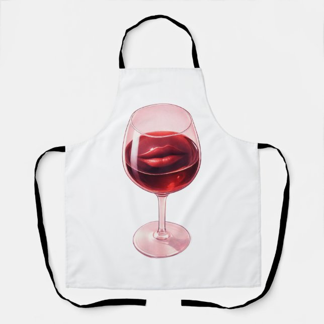 Wine Glass with Red Lips Cocktail Napkins  Apron (Front)
