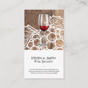 Wine Glass Wood Grapes Business Card