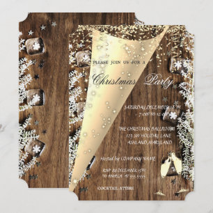 Wine Glass,Wood Texture  Company Christmas Party Invitation