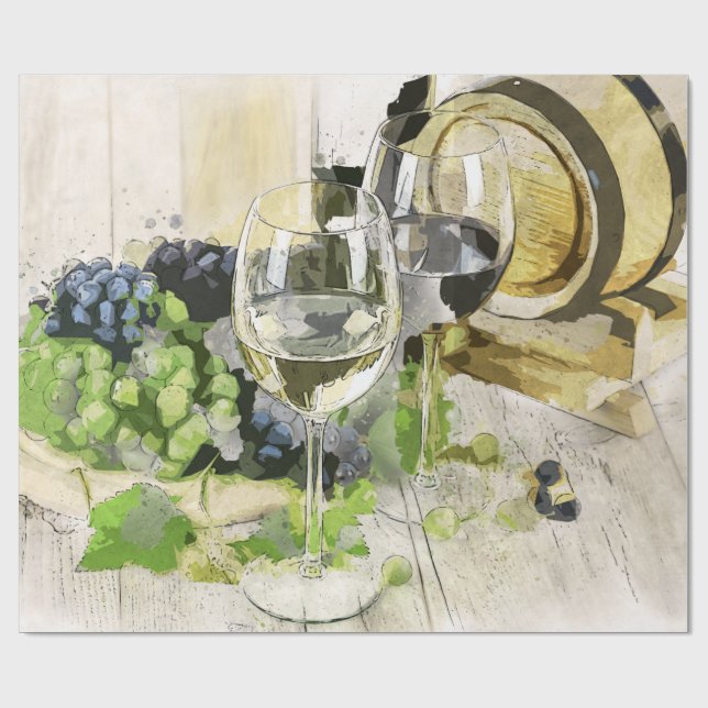 Wine Glasses, Barrel and Grapes Wrapping Paper (Flat)
