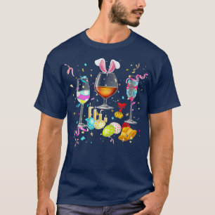 Wine Glasses Bunny Eggs Happy Easter Day Drink Tea T-Shirt