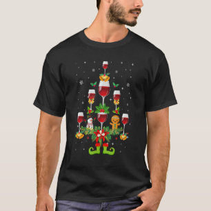 Wine Glasses Christmas Tree  Winter Xmas Women Men T-Shirt