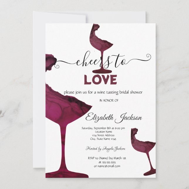 Wine Glasses Floral Burgundy Bridal Shower  Invitation (Front)