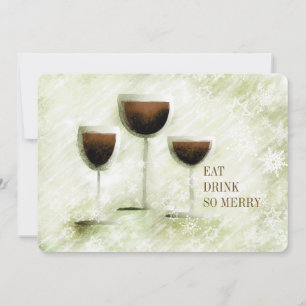 Wine glasses gourmet food Christmas dinner party Holiday Card