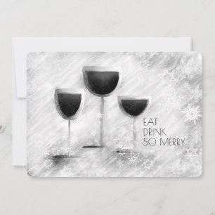Wine glasses gourmet food Christmas dinner party Holiday Card