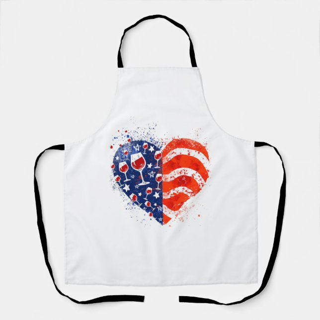 Wine Glasses Heart 4th of July Patriotic American  Apron (Front)