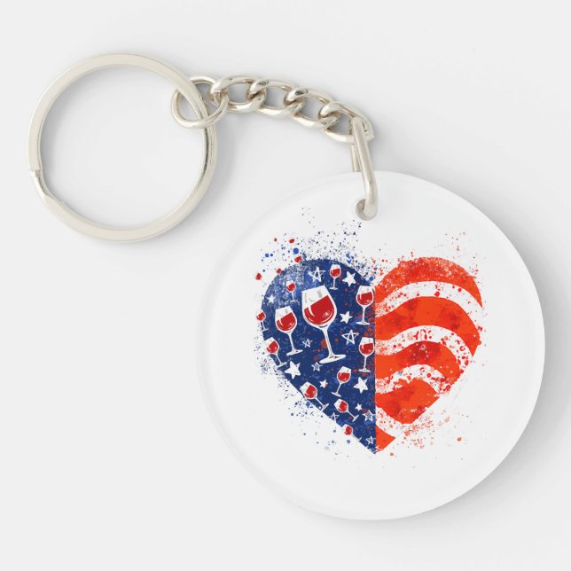 Wine Glasses Heart 4th of July Patriotic American  Key Ring (Front)