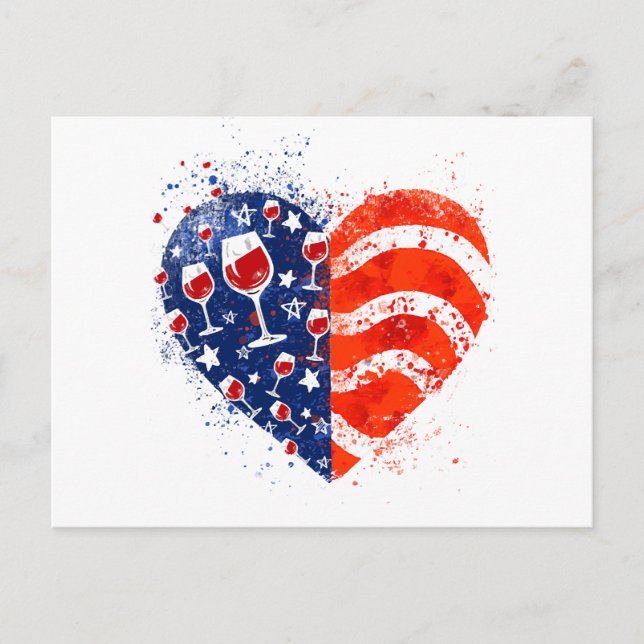 Wine Glasses Heart 4th of July Patriotic American  Postcard (Front)