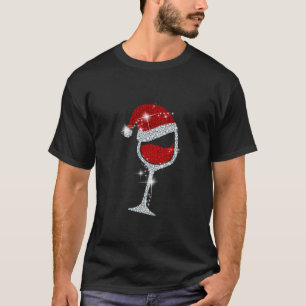 Wine Glasses Santa Hat Christmas Tee Funny Wine Lo