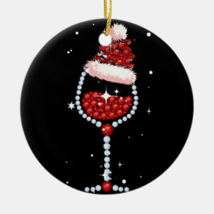 Wine Glasses Santa Hat Christmas Wine Lover Gifts Ceramic Ornament