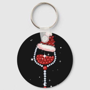 Wine Glasses Santa Hat Christmas Wine Lover Gifts Key Ring