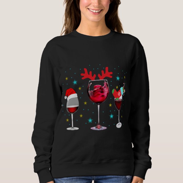 Wine Glasses Santa Hat Reindeer Christmas Snow Soc Sweatshirt (Front)