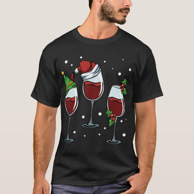 Wine Glasses Sweet Cute Have Fun Christmas Celebra T-Shirt (Front)