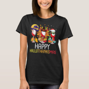 Wine Glasses Witch Pilgrim Santa Claus Happy Hallo T-Shirt