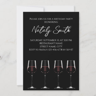 Wine glasses with red wine black elegant invitation