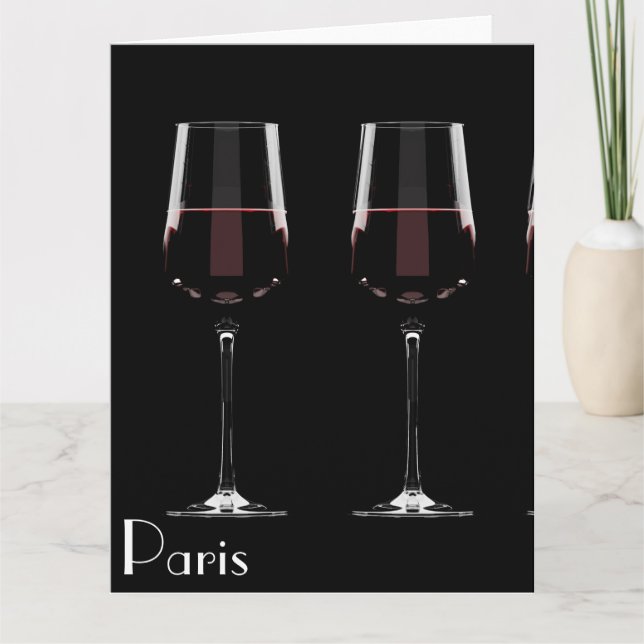 Wine glasses with red wine on black card (Front)