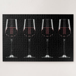 Wine glasses with red wine on black jigsaw puzzle
