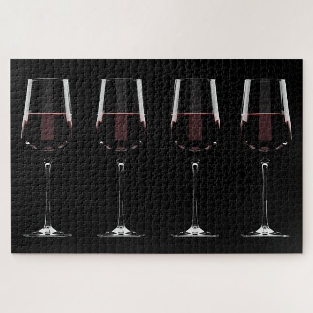 Wine glasses with red wine on black jigsaw puzzle (Horizontal)