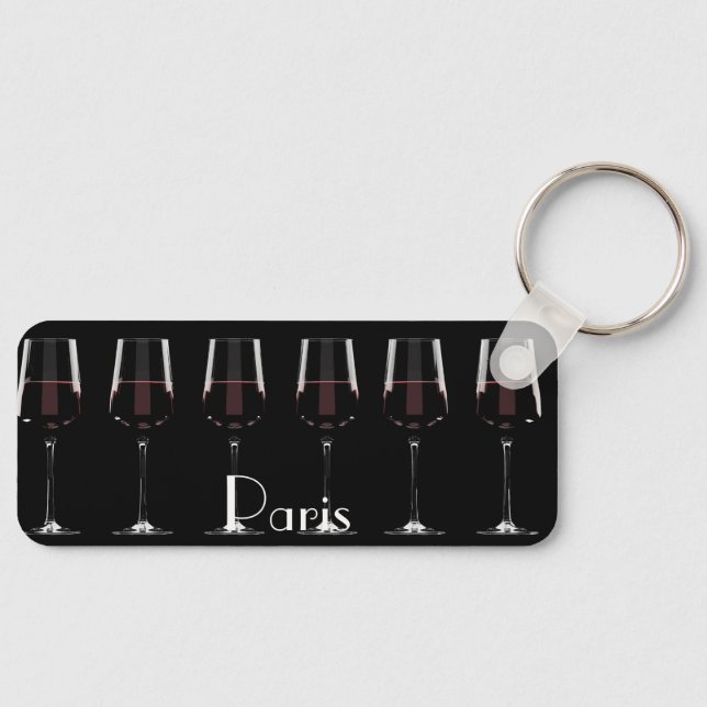 Wine glasses with red wine on black key ring (Front)