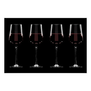 Wine glasses with red wine on black poster